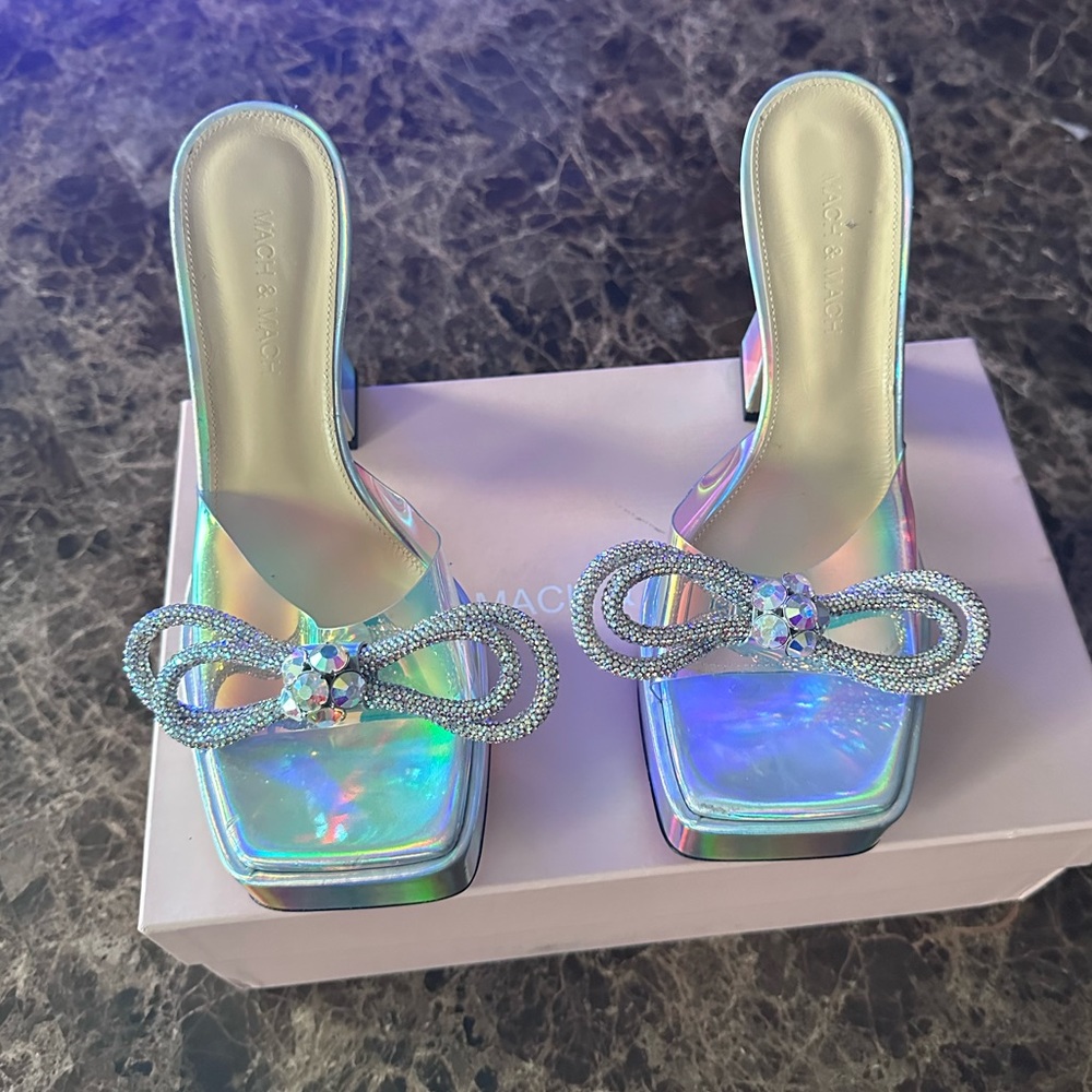 Mach & Mach Double Bow Platform Slide Sandals Iri… - image 4